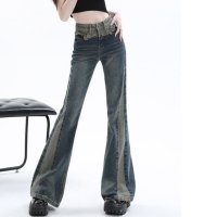 Belle Cie/ベルシー Belle Cie デニムパンツ ベルボトム ブーツカット フレア ボトムス ロング レディース ジーンス 韓国ファッション Y2K バイカラー ビン/508402763