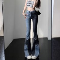 Belle Cie/ベルシー Belle Cie デニムパンツ フレア ブーツカット ジーンズ パネル ボトムス レディース 韓国ファッション ビンテージ 個性派 リメイク風 Y2/508402764