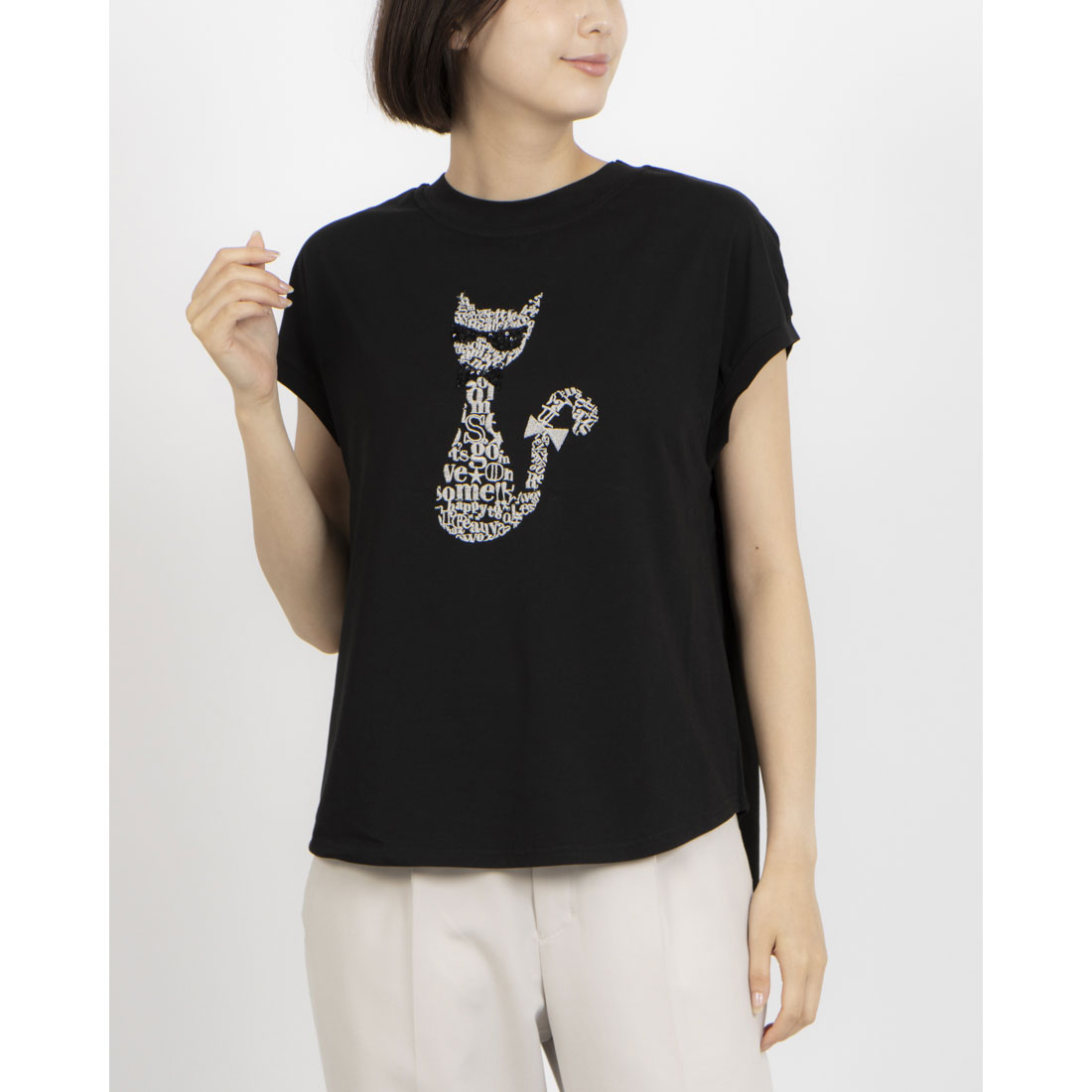 tシャツ EGLANTINE ネコデザイン刺繍カットソー レディース エグランティーヌ EGLANTINE ネコデザイン刺繍カットソー