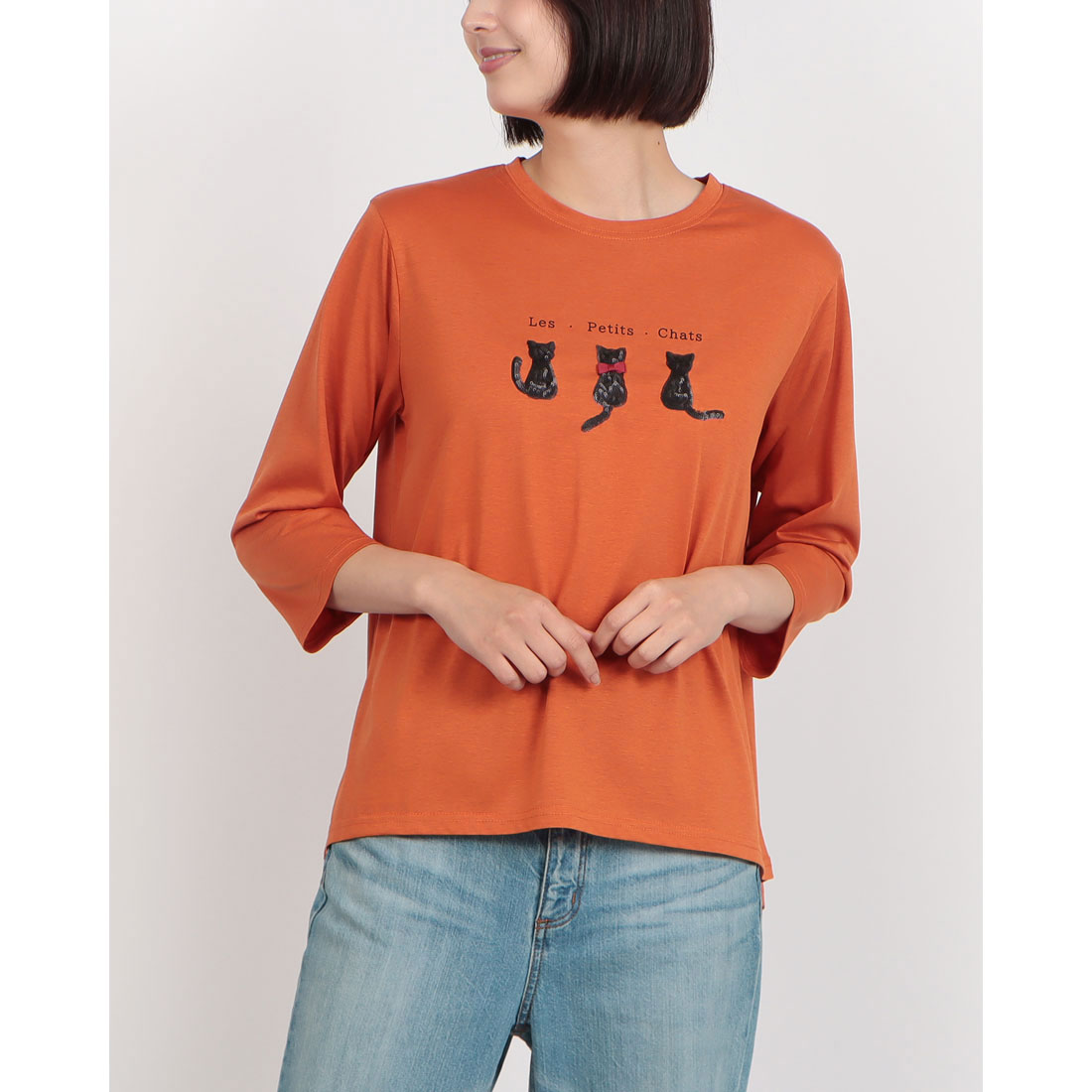 tシャツ BRODIAEA スパンコール ネコデザインカットソー レディース ブローディア BRODIAEA スパンコール ネコデザインカットソー