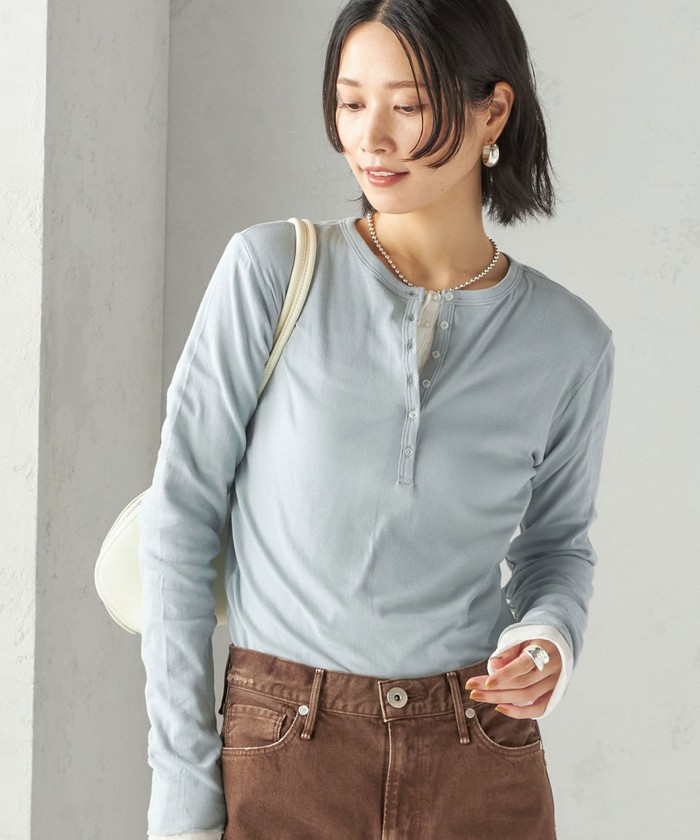 tシャツ 「SHIPS別注」miller: シアー ヘンリー ネック ロング スリーブ TEE レディース 予約》【SHIPS別注】miller: シアー ヘンリー ネック ロング