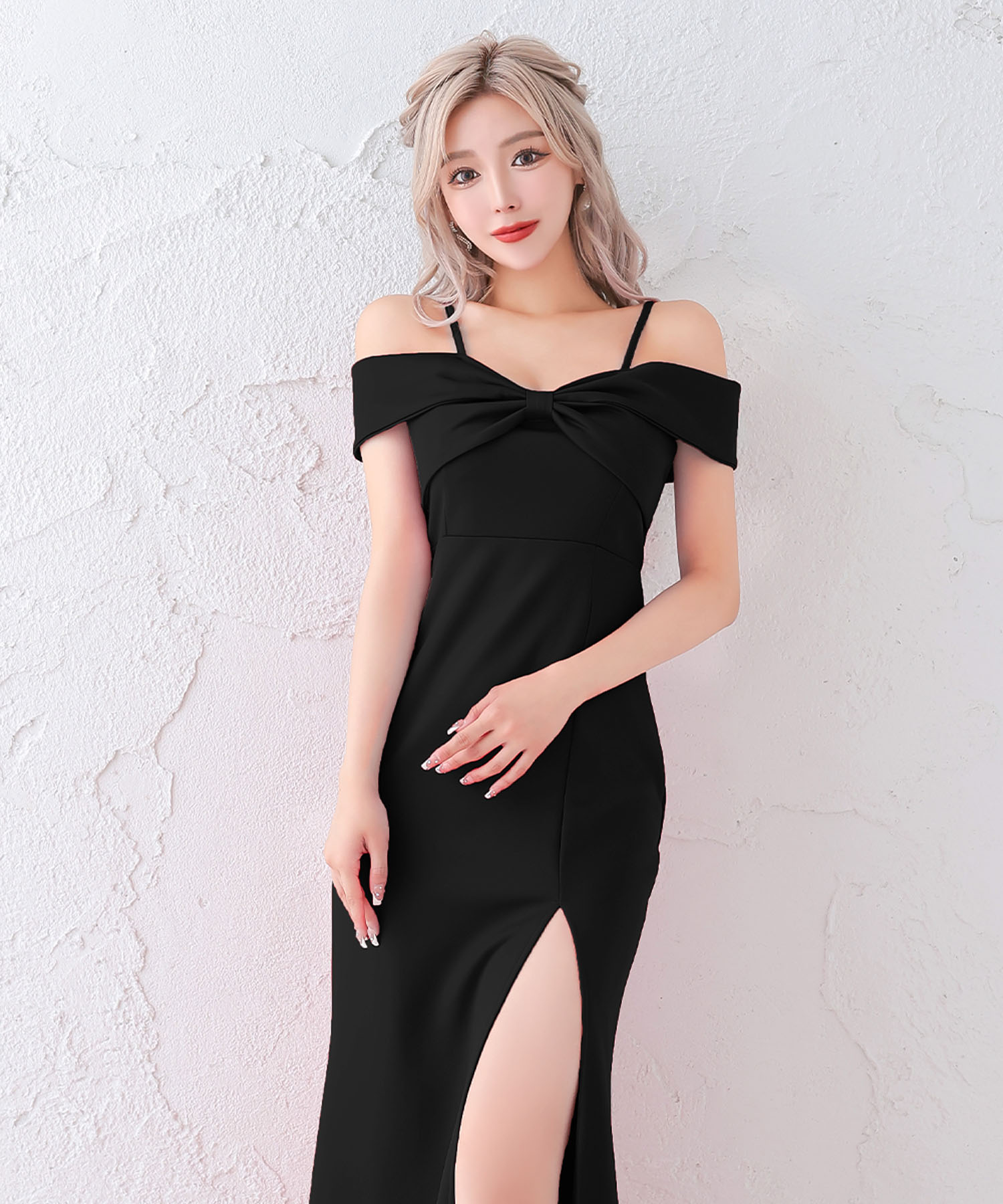 tika ロングドレス　新品　キャバドレス　ホステス ティカ Tika キャバドレス ワンカラーバストリボン肩あき