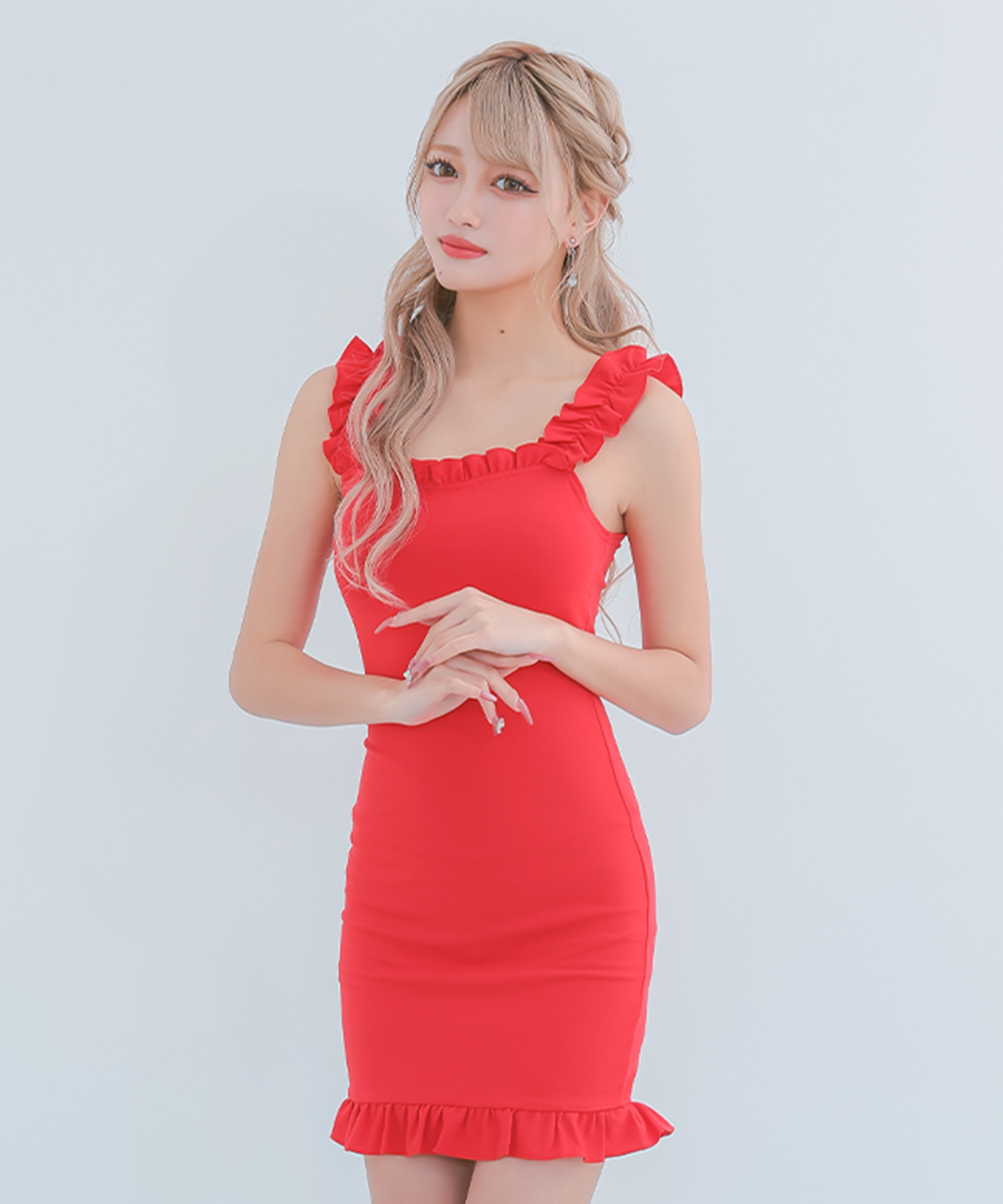ティカ Tika キャバドレス 背中魅せ ノースリーブフリルシンプル
