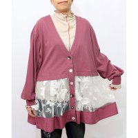 ScoLar/スカラー ScoLar 蝶柄チュール切替カーディガン/508404871