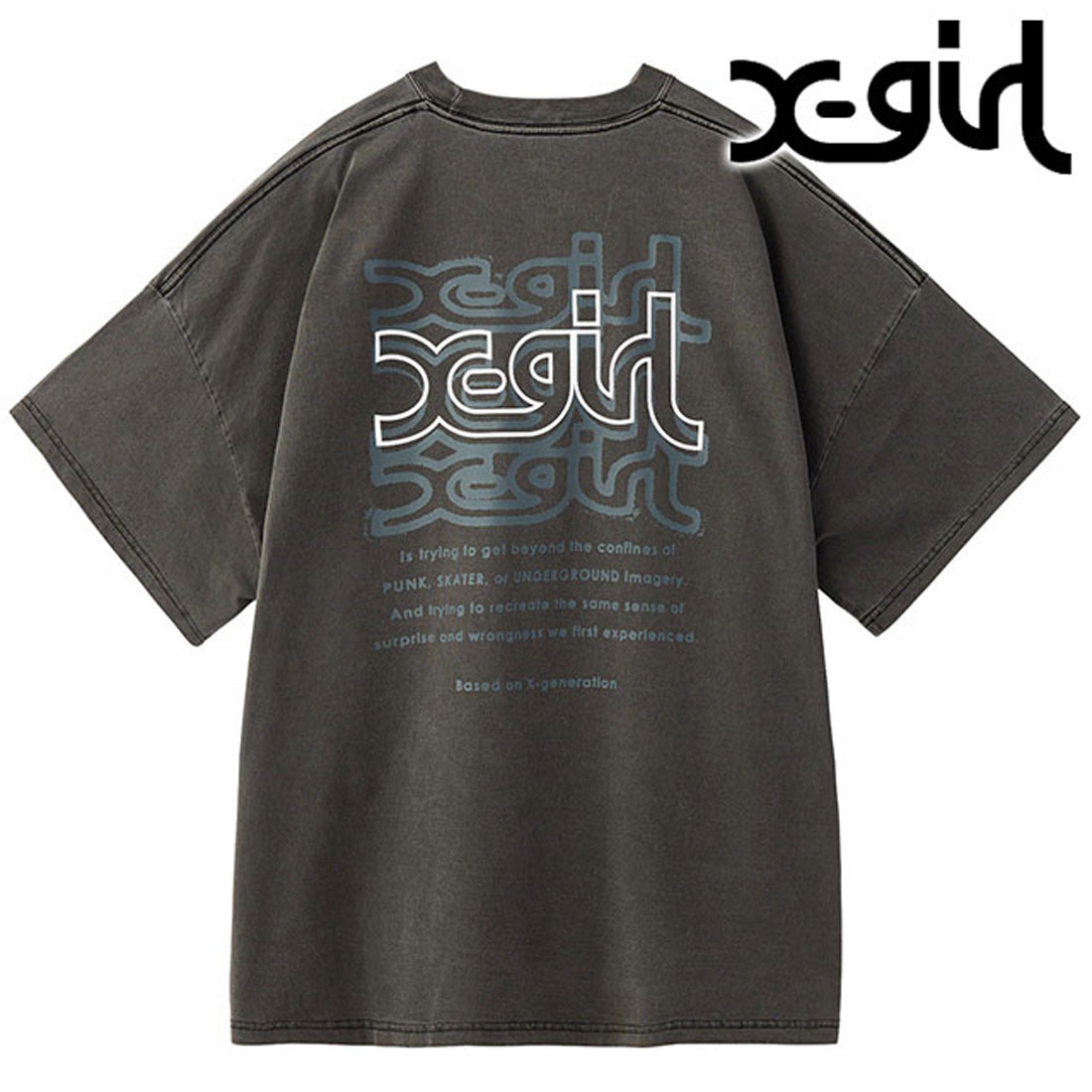 エレンディーク　スパークルオーガンジーカットソー　黒×シルバー　フリーサイズ エックスガール X－girl OVER PRINT MILLS LOGO S/S BIG TEE