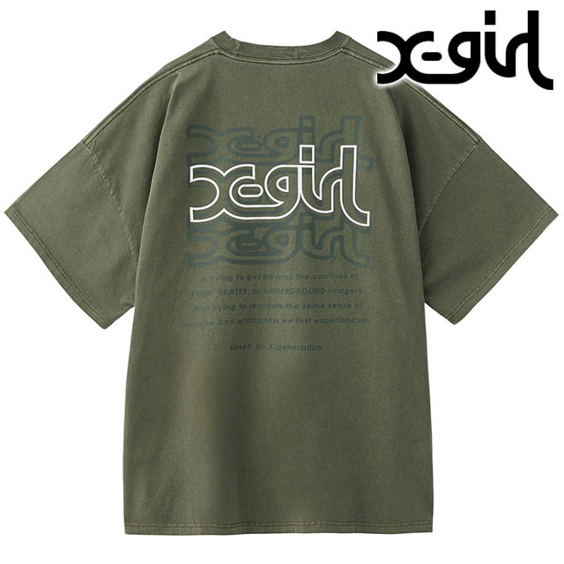 エックスガール X－girl OVER PRINT MILLS LOGO S/S BIG TEE