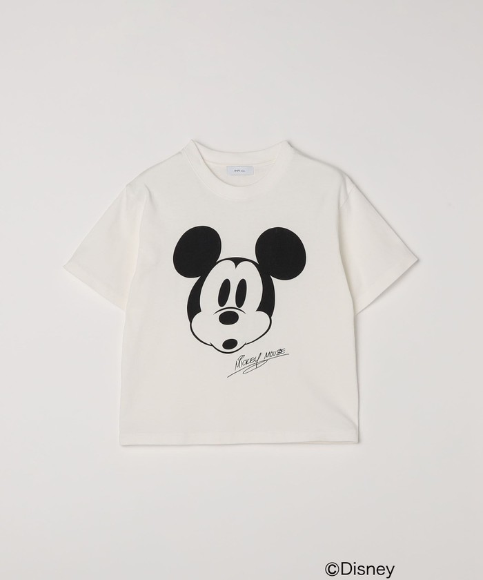 L'ESSAGE ミッキーマウス Tシャツ ホワイト SHIPS any: /ミッキーマウス/ サイン & ポージング Tシャツ<KIDS