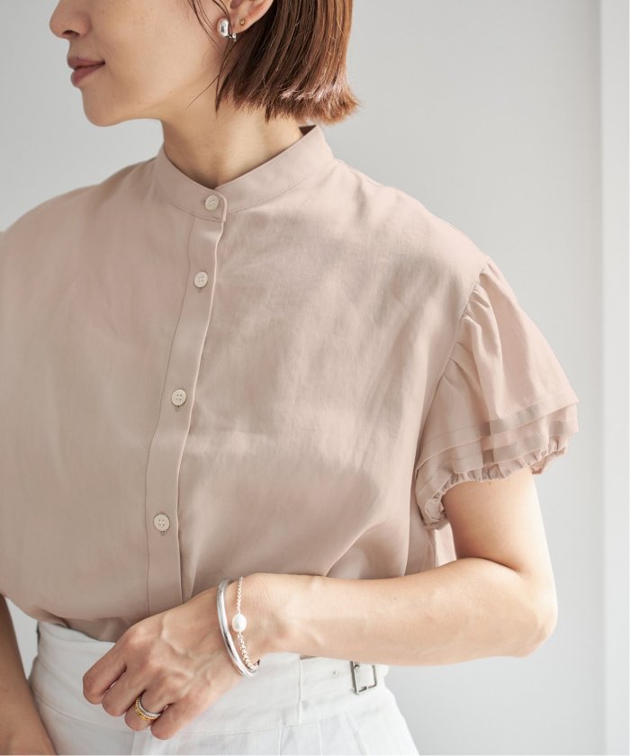 「IENA」 長袖シャツ 36 ベージュ レディース 中古・古着通販】IENA (イエナ) ラミー バンドカラーWポケット