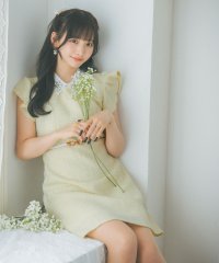 Tika/ティカ Tika キャバドレス 襟付きフラワービジューフリル袖ウエストベルト半袖ツイードフレアミニドレス (Sサイズ～XLサイズ)/508407172
