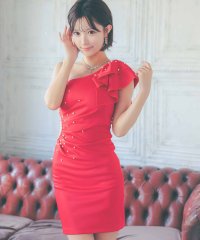 Tika/ティカ Tika キャバドレス ワンショルダーボリュームフリルワンカラーホワイトパールストレッチタイトミニドレス (Sサイズ～Lサイズ)/508407176