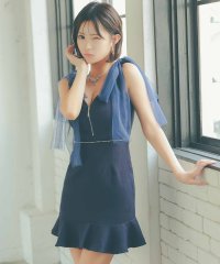 Tika/ティカ Tika キャバドレス ボリュームチュールリボン ノースリーブ バストジップ ガーリー ウエストビジュー ツイード 裾フリル タイトミニドレス (Sサイ/508407177