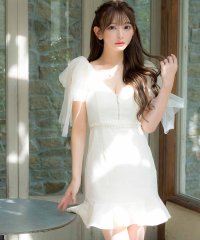 Tika/ティカ Tika キャバドレス ボリュームチュールリボン ノースリーブ バストジップ ガーリー ウエストビジュー ツイード 裾フリル タイトミニドレス (Sサイ/508407177