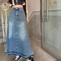 Carpe diem/カルペディエム Carpe diem デニムロングスカート デニムスカート フリンジデニムスカート マーメイドスカート ボトムス ハイウエスト スカート ロング/508407455