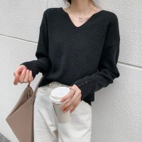 Carpe diem/カルペディエム Carpe diem リブニットトップス vネックニット カットソー プルオーバー 長袖 ゆったり 洗える 中厚ニット 新作 春 秋 冬インナー/508407461