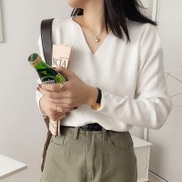 Carpe diem/カルペディエム Carpe diem リブニットトップス vネックニット カットソー プルオーバー 長袖 ゆったり 洗える 中厚ニット 新作 春 秋 冬インナー/508407461