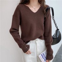Carpe diem/カルペディエム Carpe diem リブニットトップス vネックニット カットソー プルオーバー 長袖 ゆったり 洗える 中厚ニット 新作 春 秋 冬インナー/508407461