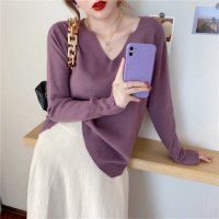 Carpe diem/カルペディエム Carpe diem リブニットトップス vネックニット カットソー プルオーバー 長袖 ゆったり 洗える 中厚ニット 新作 春 秋 冬インナー/508407461