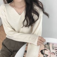 Carpe diem/カルペディエム Carpe diem リブニットトップス vネックニット カットソー プルオーバー 長袖 ゆったり 洗える 中厚ニット 新作 春 秋 冬インナー/508407461