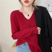 Carpe diem/カルペディエム Carpe diem リブニットトップス vネックニット カットソー プルオーバー 長袖 ゆったり 洗える 中厚ニット 新作 春 秋 冬インナー/508407461
