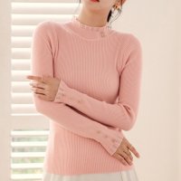 Carpe diem/カルペディエム Carpe diem ニットトップス ハイネック メロウフリル カットソー フラワー 長袖 ゆったり 薄手ニット ボトルネック リブ編み インナ/508407463