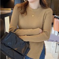 Carpe diem/カルペディエム Carpe diem ニットトップス長袖 トップス サイドスリット ニット クルーネック 丸首 レディース シンプル 無地 ゆったり リブニット/508407464
