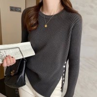 Carpe diem/カルペディエム Carpe diem ニットトップス長袖 トップス サイドスリット ニット クルーネック 丸首 レディース シンプル 無地 ゆったり リブニット/508407464