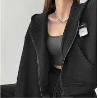 Carpe diem/カルペディエム Carpe diem ジップパーカー クロップド ワッフル シンプル 韓国風 uv防止 対策 ワッフルパーカー ロップド丈 フルジップフーディー/508407468