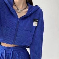Carpe diem/カルペディエム Carpe diem ジップパーカー クロップド ワッフル シンプル 韓国風 uv防止 対策 ワッフルパーカー ロップド丈 フルジップフーディー/508407468