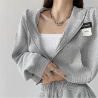 Carpe diem/カルペディエム Carpe diem ジップパーカー クロップド ワッフル シンプル 韓国風 uv防止 対策 ワッフルパーカー ロップド丈 フルジップフーディー/508407468