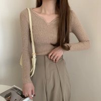 Carpe diem/カルペディエム Carpe diem vネックニットトップス長袖 タートルネック ハイネック リブニット編 薄手ニットセーター 長袖 韓国ニット オフィスカジュ/508407471