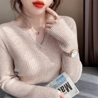 Carpe diem/カルペディエム Carpe diem vネックニット トップス ハートシェイプドネック リブニット 長袖 薄手ニット インナーニット 伸縮性 オフィスカジュアル/508407472