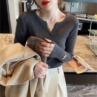 Carpe diem/カルペディエム Carpe diem vネックニット トップス ハートシェイプドネック リブニット 長袖 薄手ニット インナーニット 伸縮性 オフィスカジュアル/508407472