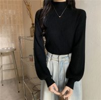 Carpe diem/カルペディエム Carpe diem リブニット パフスリーブ ハイネック 長袖 袖ボリューム 薄手ニット ゆったり パフ袖 パワーショルダー 長袖 tops /508407474