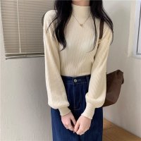 Carpe diem/カルペディエム Carpe diem リブニット パフスリーブ ハイネック 長袖 袖ボリューム 薄手ニット ゆったり パフ袖 パワーショルダー 長袖 tops /508407474
