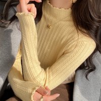 Carpe diem/カルペディエム Carpe diem ニット トップス ハイネック メロウフリル 韓国ニット ニットソー 長袖 二ットプルオーバー 春秋冬 ニットセーター ニッ/508407475