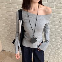 Carpe diem/カルペディエム Carpe diem オフショルダートップス 長袖 ニットトップス カジュアル 春ニット Tシャツ ゆったり 着回し 体型カバー スウェット カ/508407476