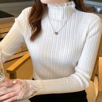 Carpe diem/カルペディエム Carpe diem トップス長袖 レディース フリル襟 カットソー 長袖 薄手ニット フリルハイネック レース付き メロウ 花柄デザイン 袖レ/508407478