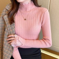 Carpe diem/カルペディエム Carpe diem トップス長袖 レディース フリル襟 カットソー 長袖 薄手ニット フリルハイネック レース付き メロウ 花柄デザイン 袖レ/508407478