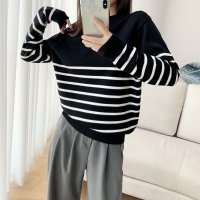 Carpe diem/カルペディエム Carpe diem ニット 編みトップス ストライプ 長袖ボーダーニットソー シンプル 長袖 カットソー セーター ボーダー長袖 スト春秋冬 /508407479
