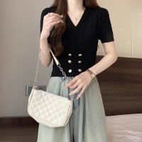 Carpe diem/カルペディエム Carpe diem ボタン付きショート丈ニットトップス サマーニット 半袖ニット vネックニット レディース ショート トップス ボトルネック/508407502