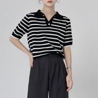 Carpe diem/カルペディエム Carpe diem ポロシャツ半袖 トップス ボーダートップス Tシャツ ボーダー 夏服 へそ出し ショート丈Tシャツ ポロシャツニット 薄手/508407507