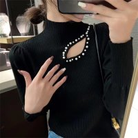 Carpe diem/カルペディエム Carpe diem ニット長袖 パール付き パフスリーブニット カットアウトニット ハイネック ボリュームスリーブ ボリューム袖 ぽわん セク/508407510