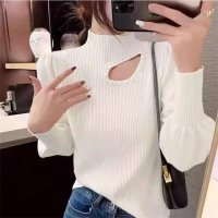 Carpe diem/カルペディエム Carpe diem ニット長袖 パール付き パフスリーブニット カットアウトニット ハイネック ボリュームスリーブ ボリューム袖 ぽわん セク/508407510