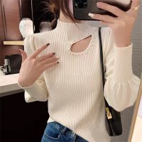Carpe diem/カルペディエム Carpe diem ニット長袖 パール付き パフスリーブニット カットアウトニット ハイネック ボリュームスリーブ ボリューム袖 ぽわん セク/508407510