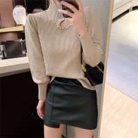 Carpe diem/カルペディエム Carpe diem ニット長袖 パール付き パフスリーブニット カットアウトニット ハイネック ボリュームスリーブ ボリューム袖 ぽわん セク/508407510