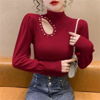 Carpe diem/カルペディエム Carpe diem ニット長袖 パール付き パフスリーブニット カットアウトニット ハイネック ボリュームスリーブ ボリューム袖 ぽわん セク/508407510
