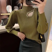 Carpe diem/カルペディエム Carpe diem ニット長袖 パール付き パフスリーブニット カットアウトニット ハイネック ボリュームスリーブ ボリューム袖 ぽわん セク/508407510