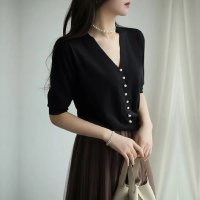 Carpe diem/カルペディエム Carpe diem サマーニット レディース ニット トップス ショート丈 vネック ゆったり ニットカーディガン 夏t シンプル ニット半袖/508407513