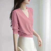 Carpe diem/カルペディエム Carpe diem サマーニット レディース ニット トップス ショート丈 vネック ゆったり ニットカーディガン 夏t シンプル ニット半袖/508407513