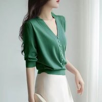 Carpe diem/カルペディエム Carpe diem サマーニット レディース ニット トップス ショート丈 vネック ゆったり ニットカーディガン 夏t シンプル ニット半袖/508407513